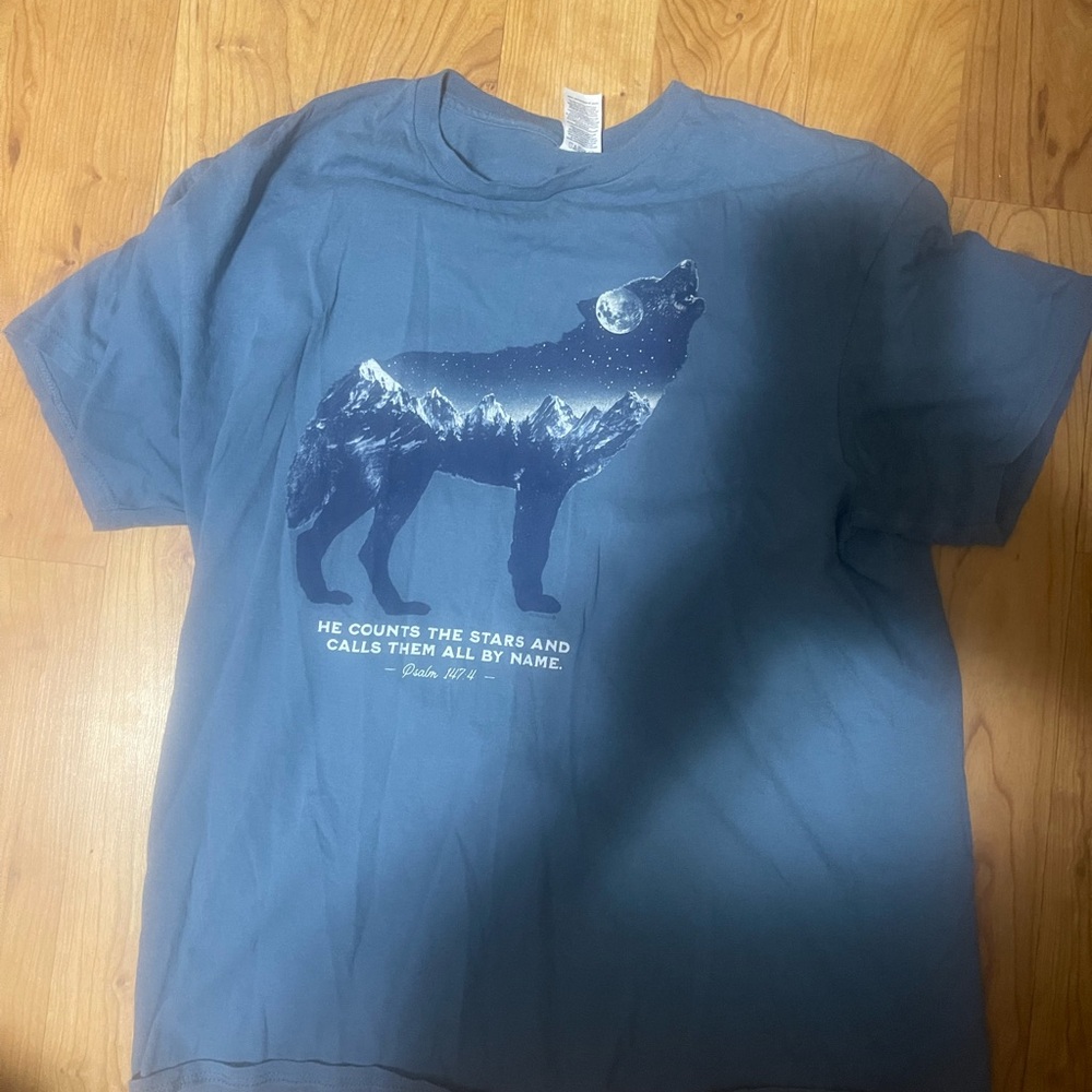 Blue Graphic T-Shirt with Wolf Design